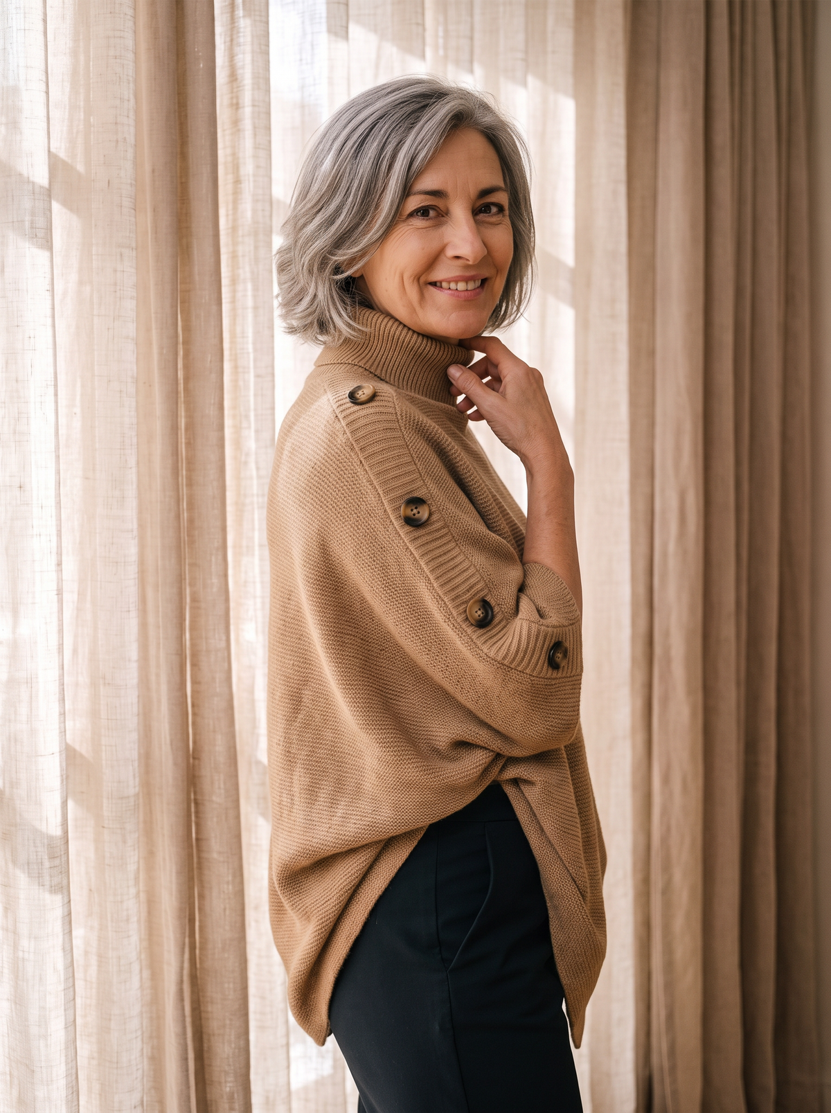 Autumn knit poncho for women