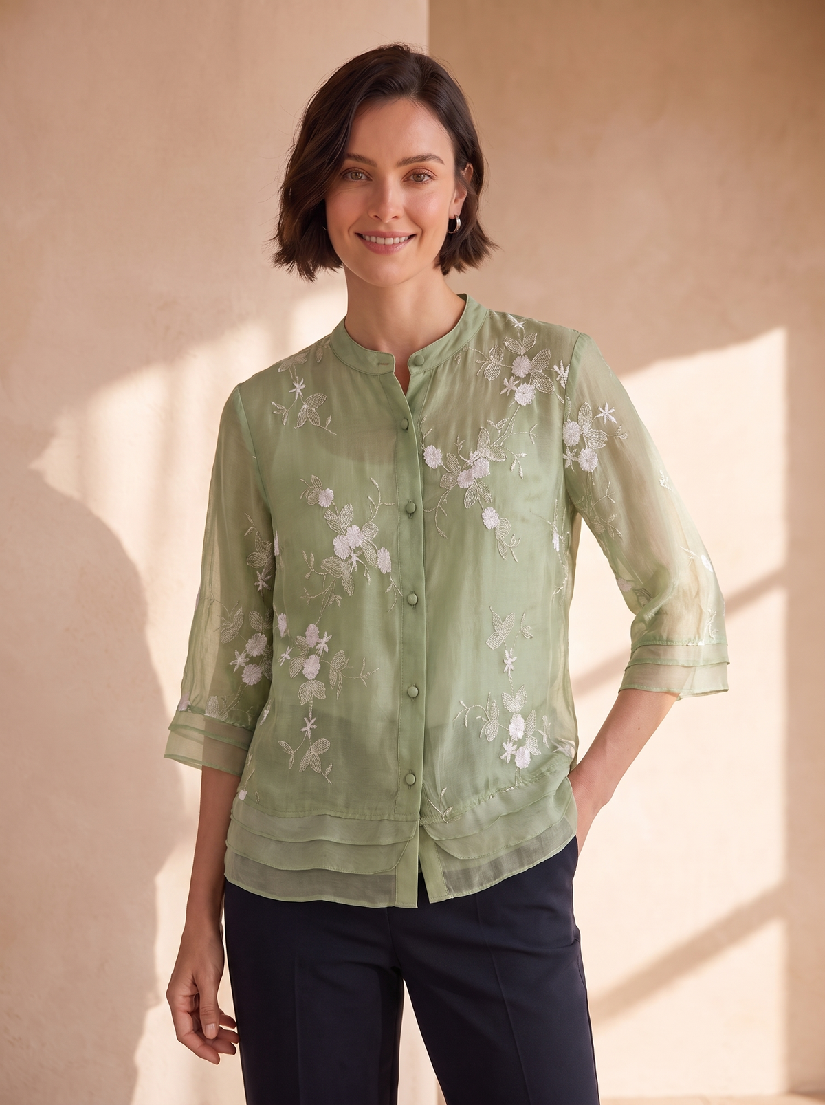 Three quarter sleeve blouse women