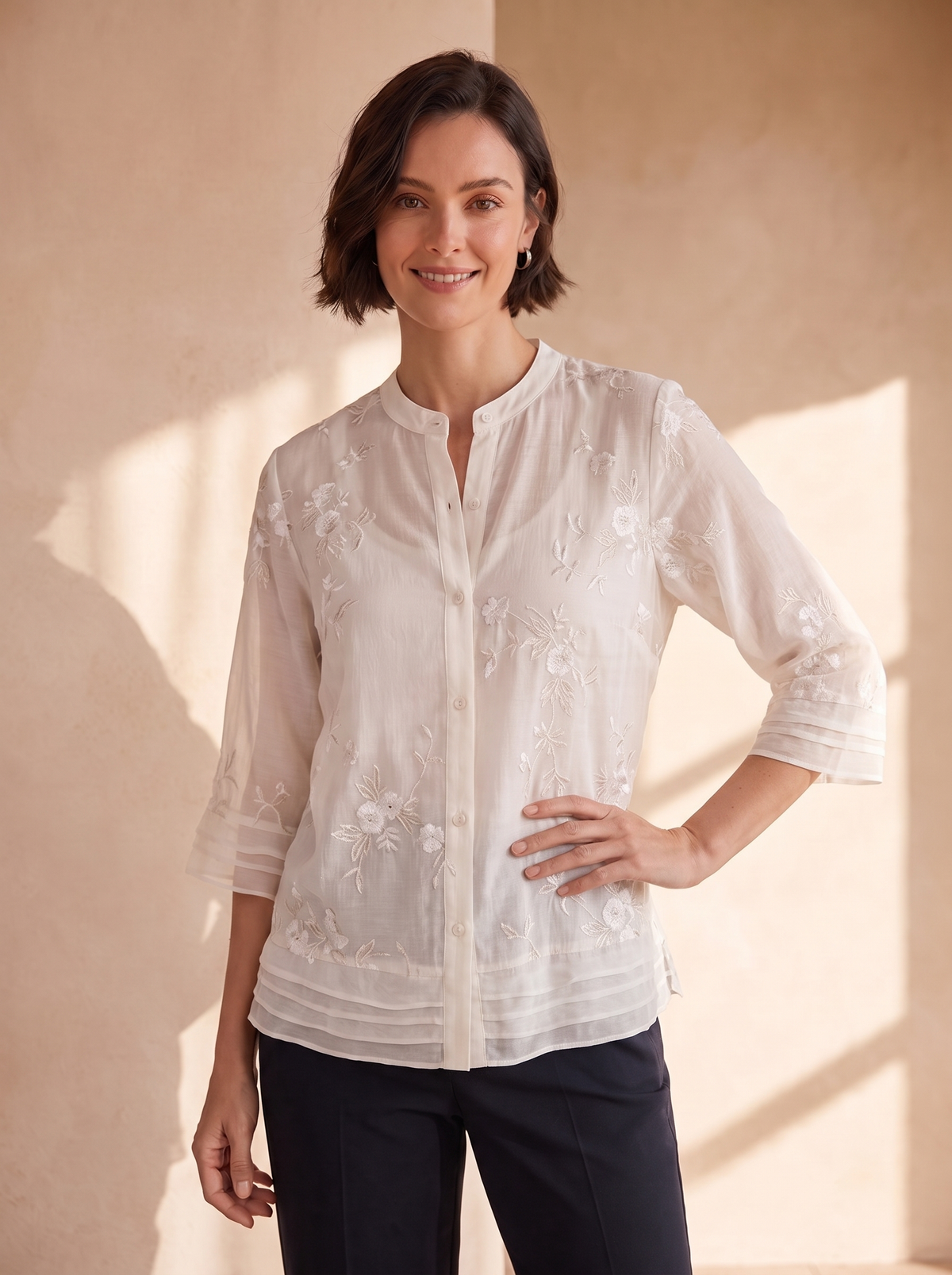 Women's embroidered three quarter sleeve blouse