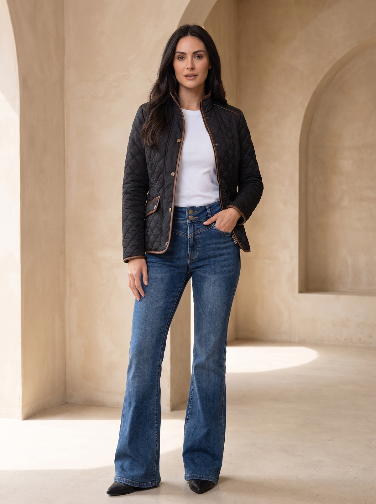 Denim jeans with flared leg