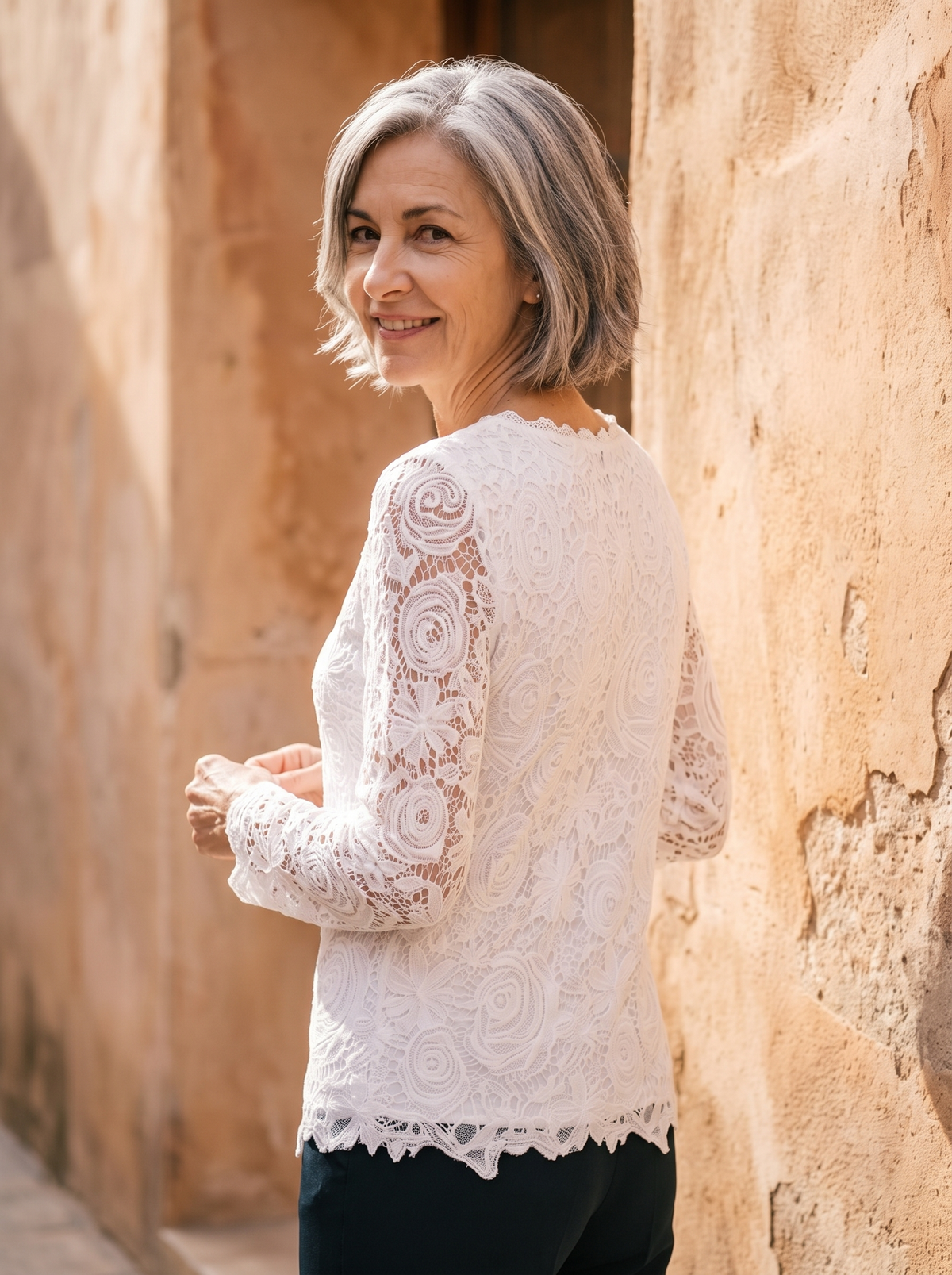 Long sleeve lace blouse women