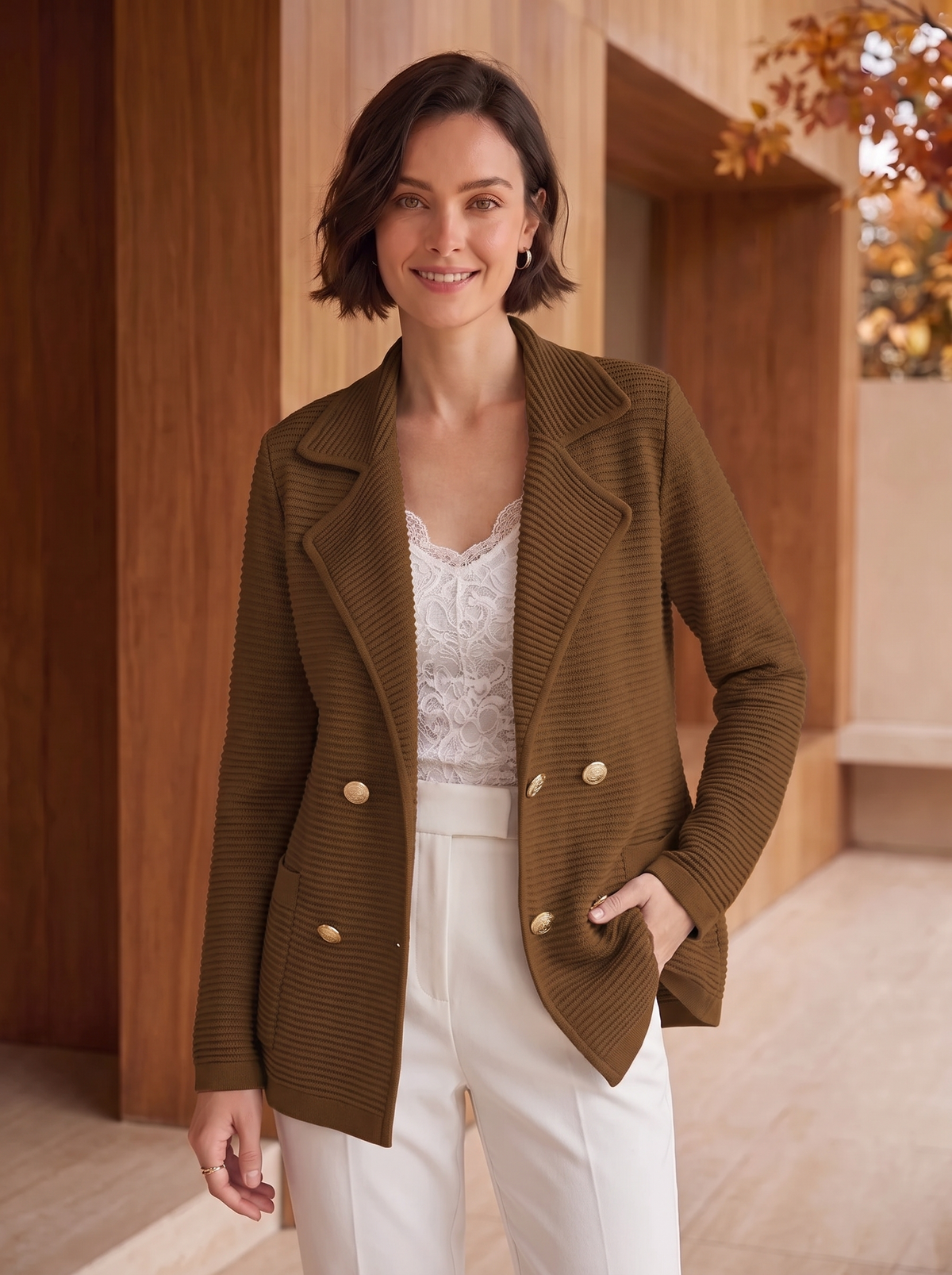 Knit double-breasted blazer women