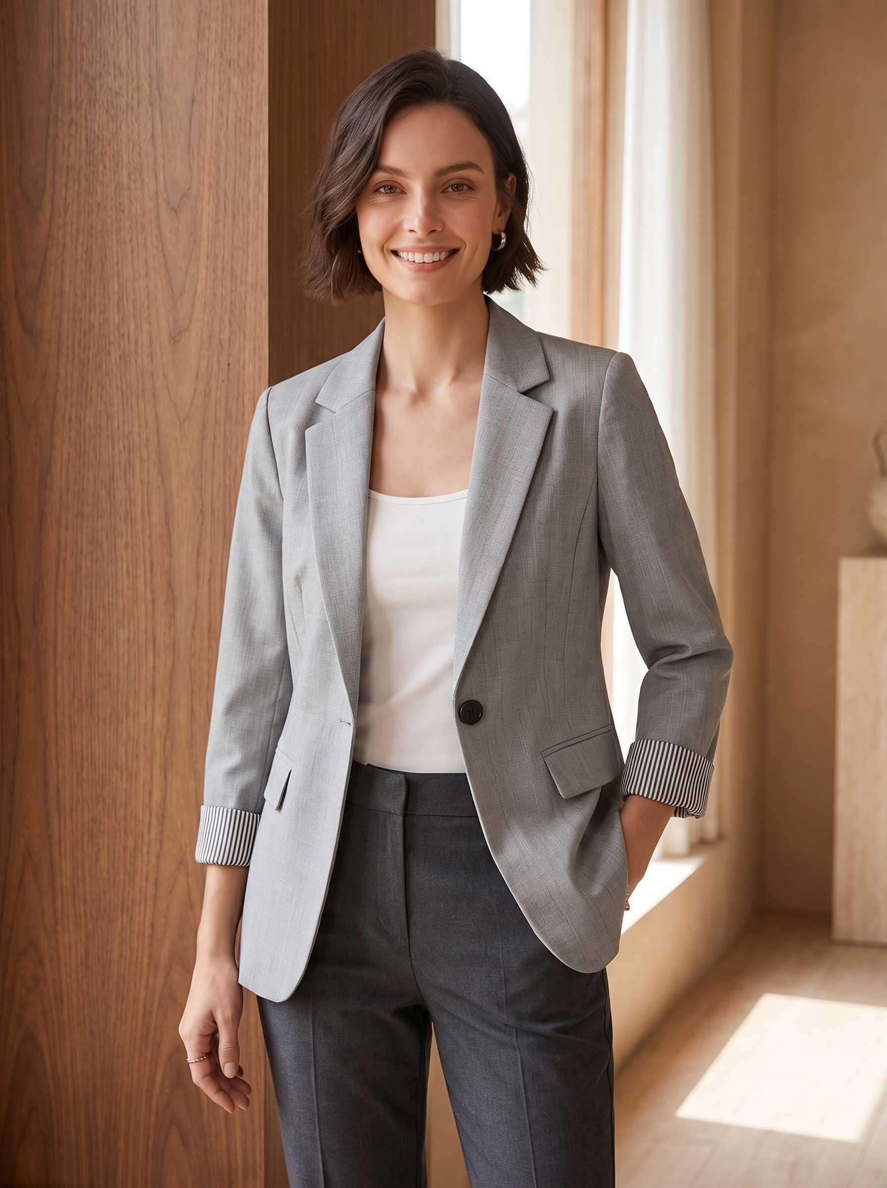 Single-breasted tailored blazer women