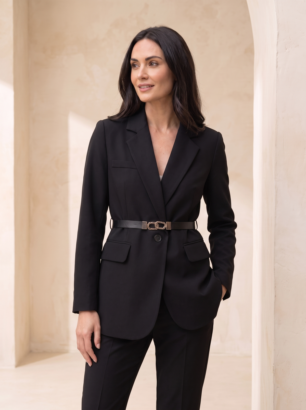 Classic belted blazer women