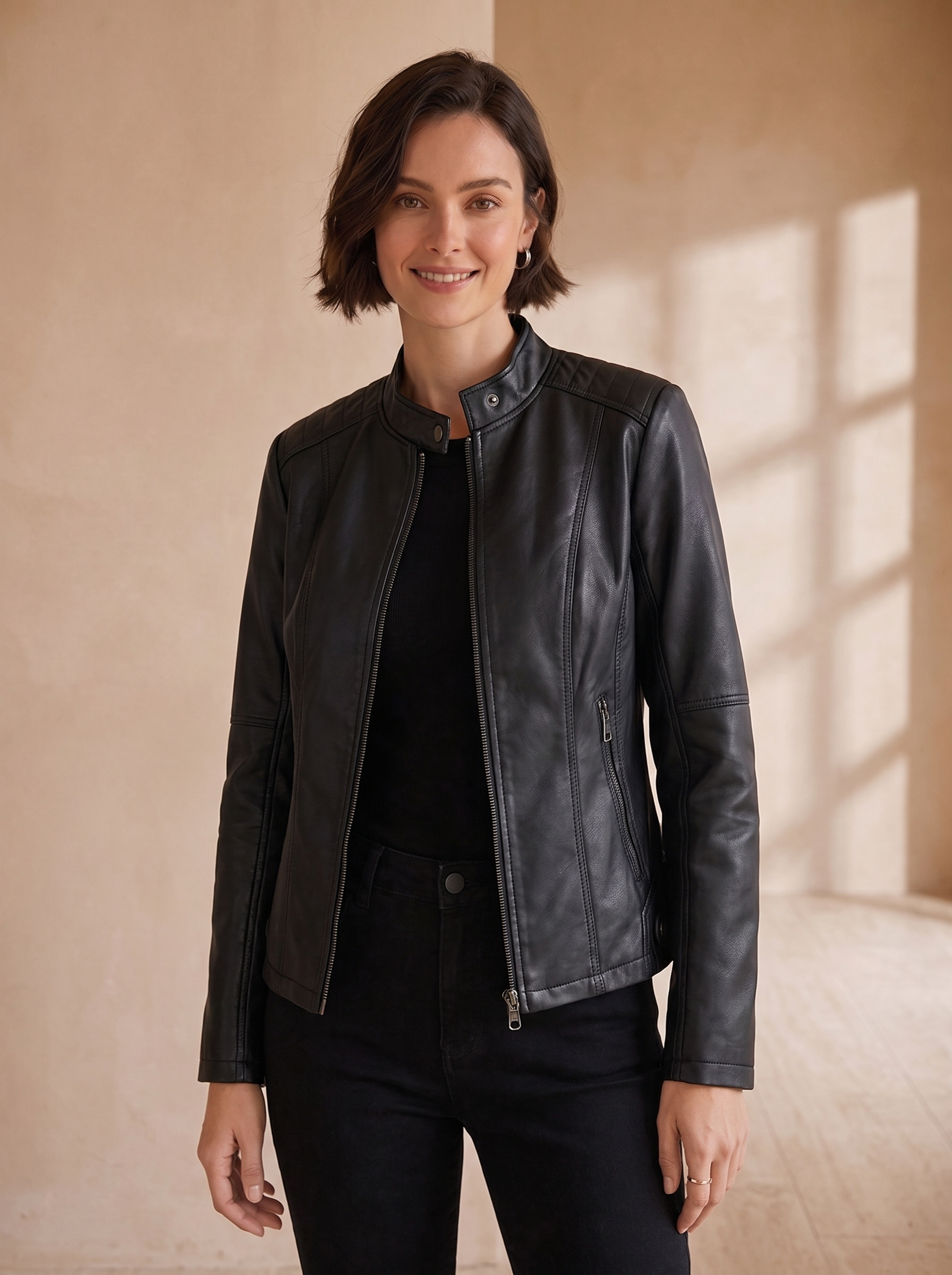 Faux leather jacket tailored fit women