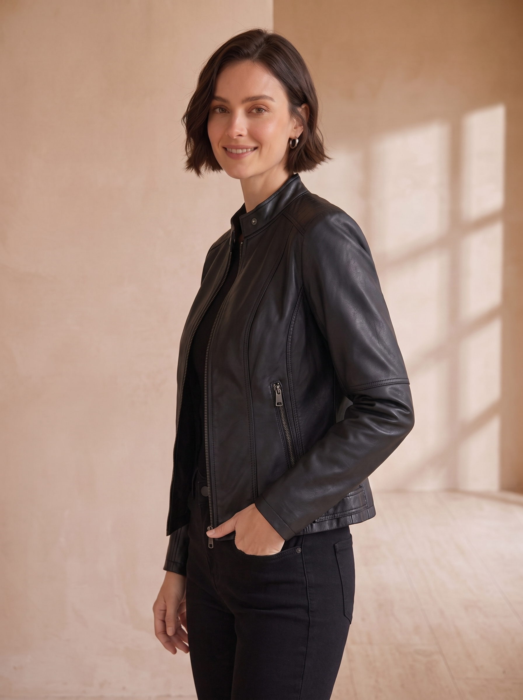 Faux leather tailored jacket women
