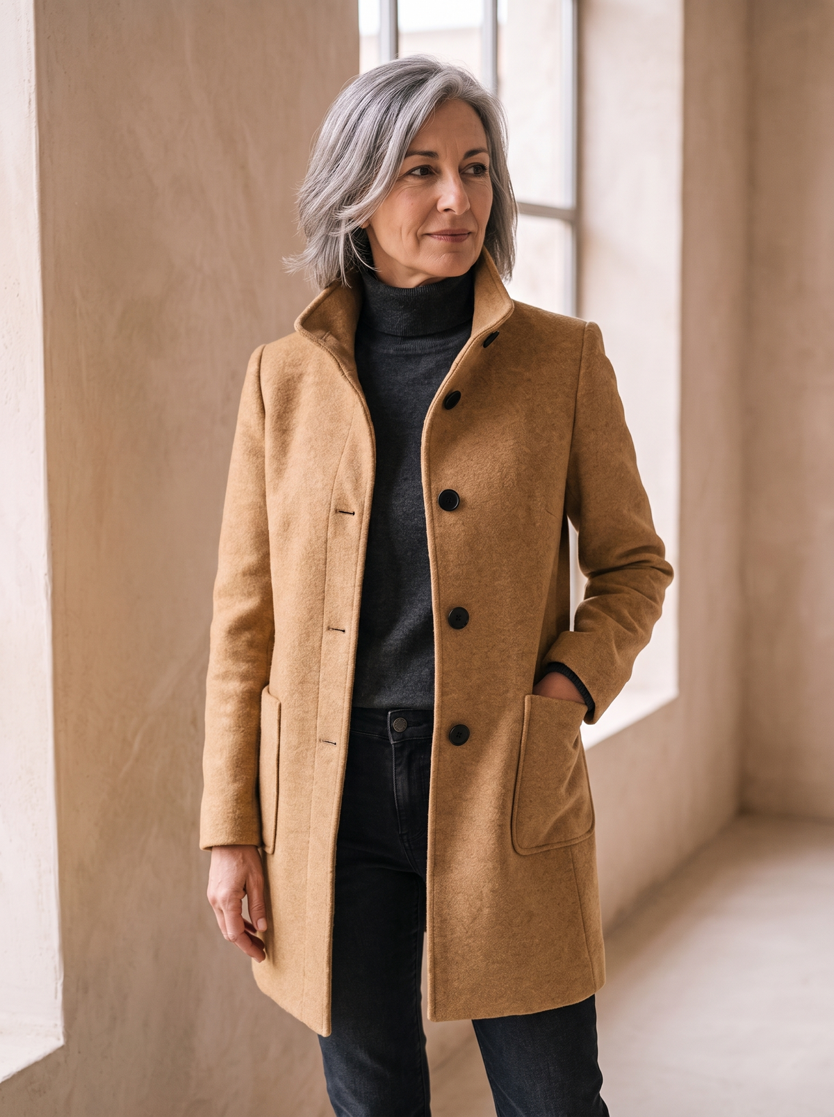 Wool blend outerwear jacket women