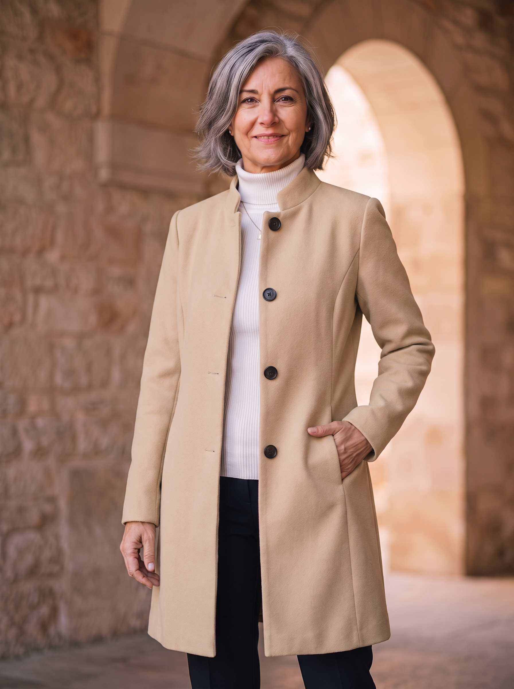 Women's slim wool blend coat