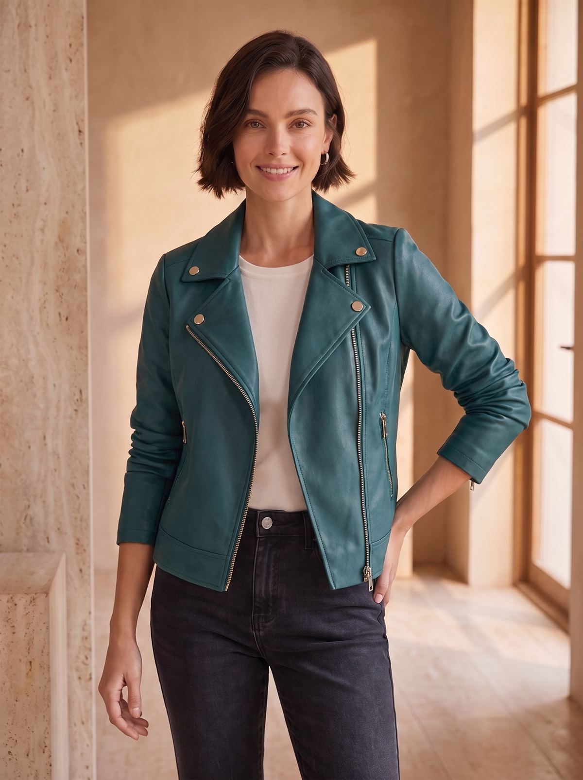 Women's slim leather outerwear