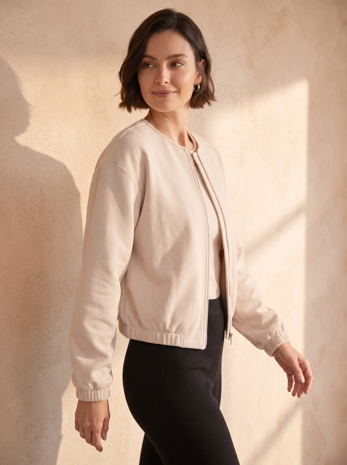 Zip front relaxed jacket women