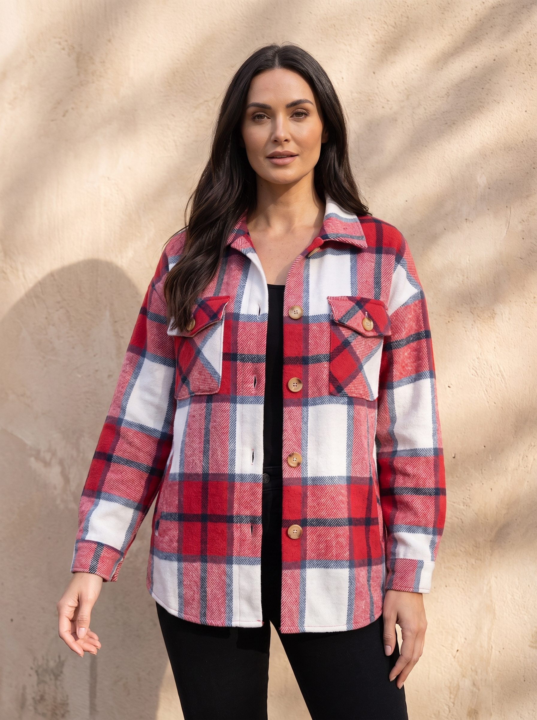 Plaid button front jacket women