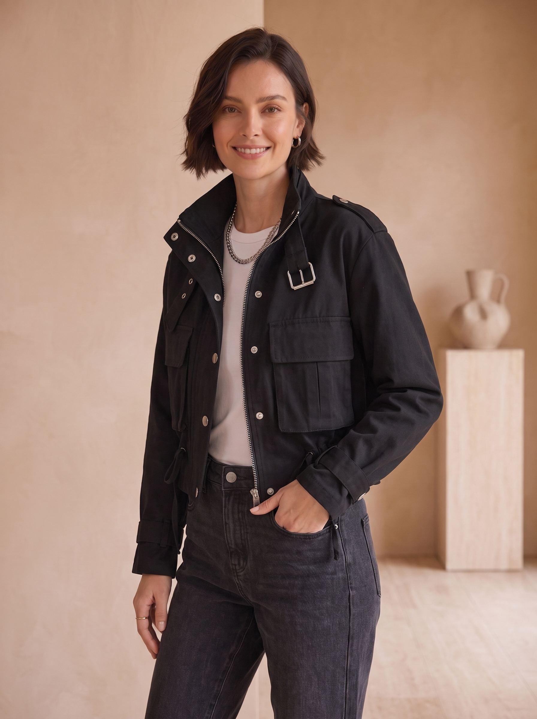 Women's cropped cotton utility jacket