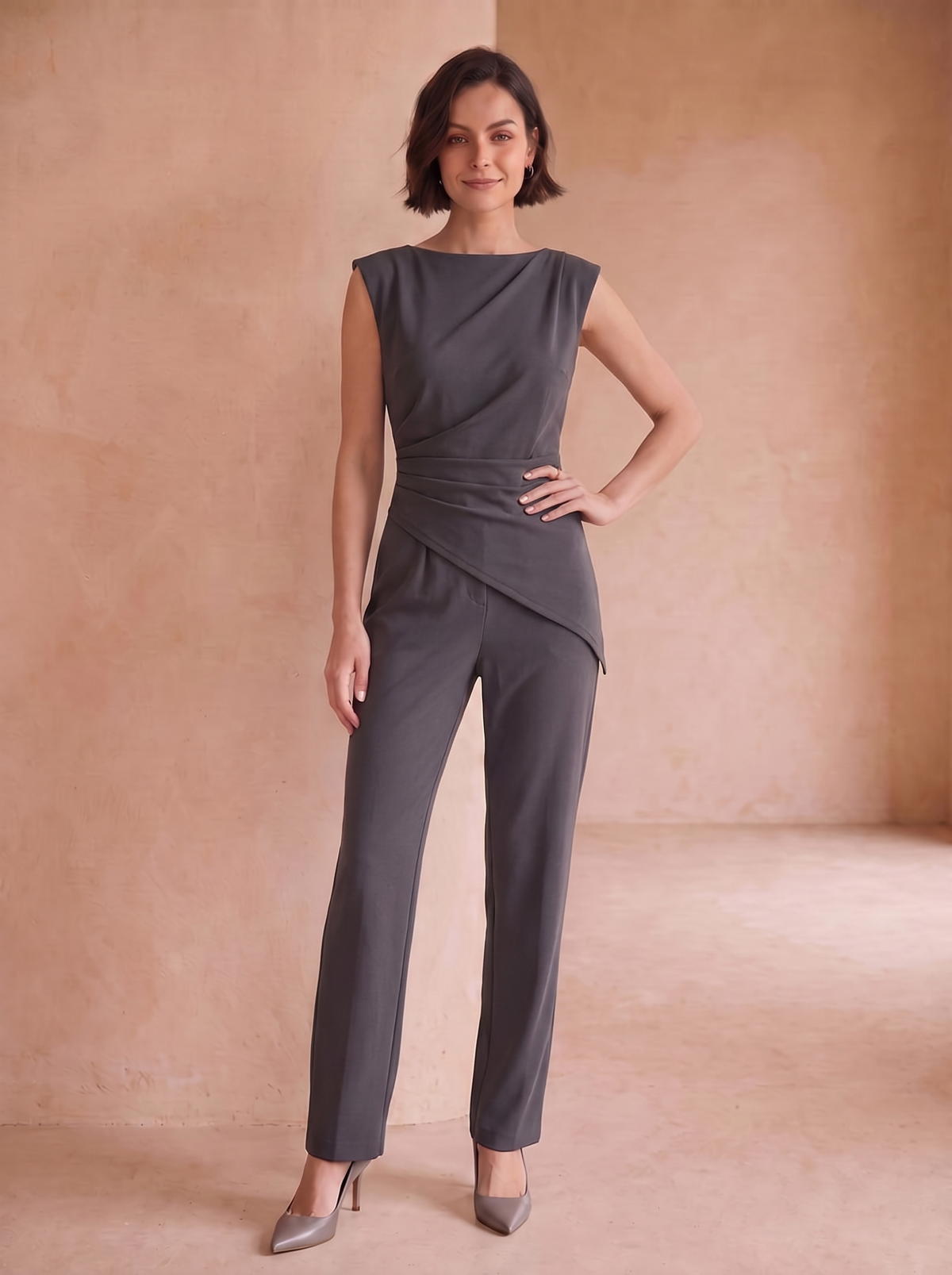 Wide leg trouser set women with draped top