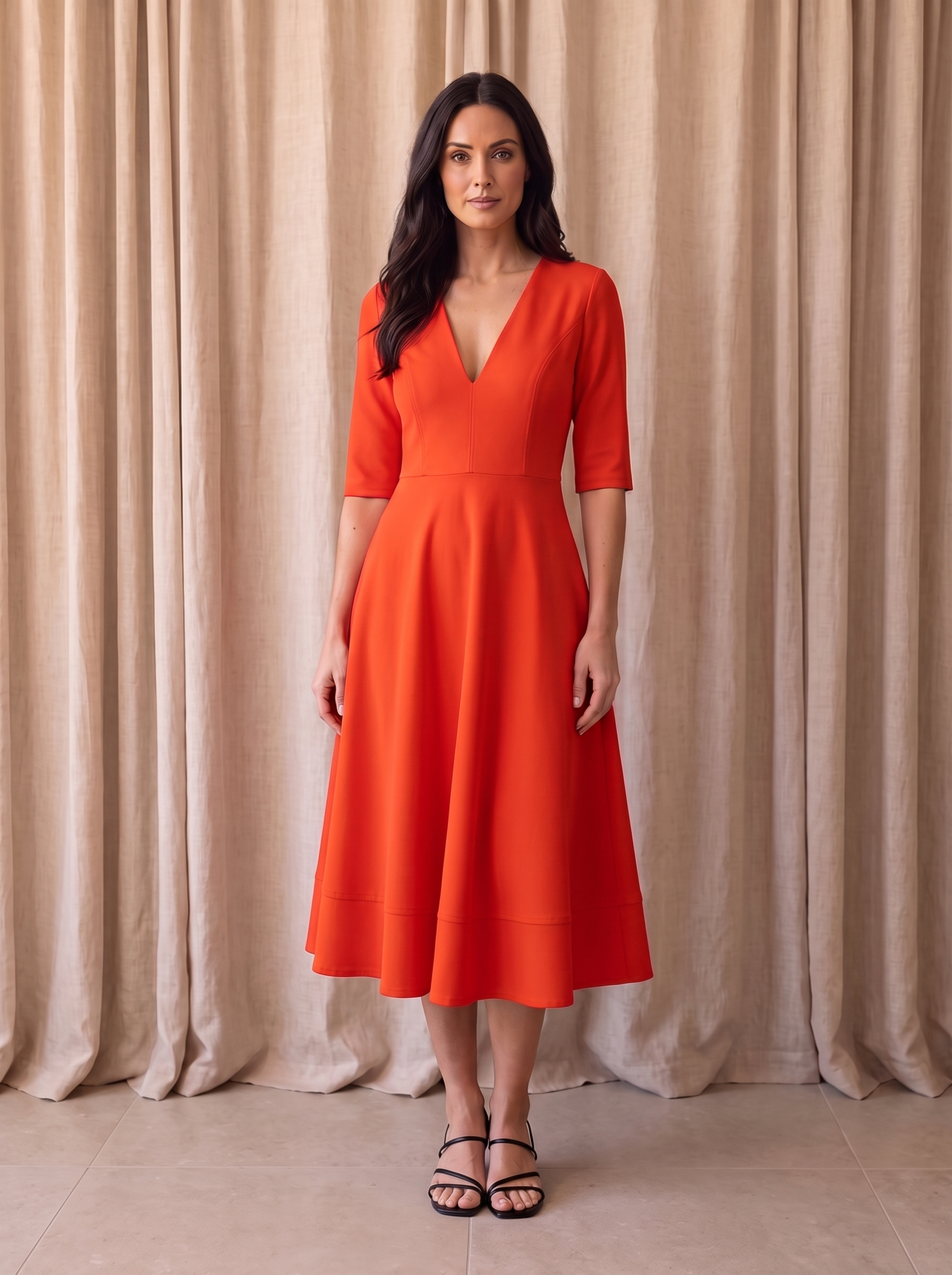 Flared silhouette midi dress women