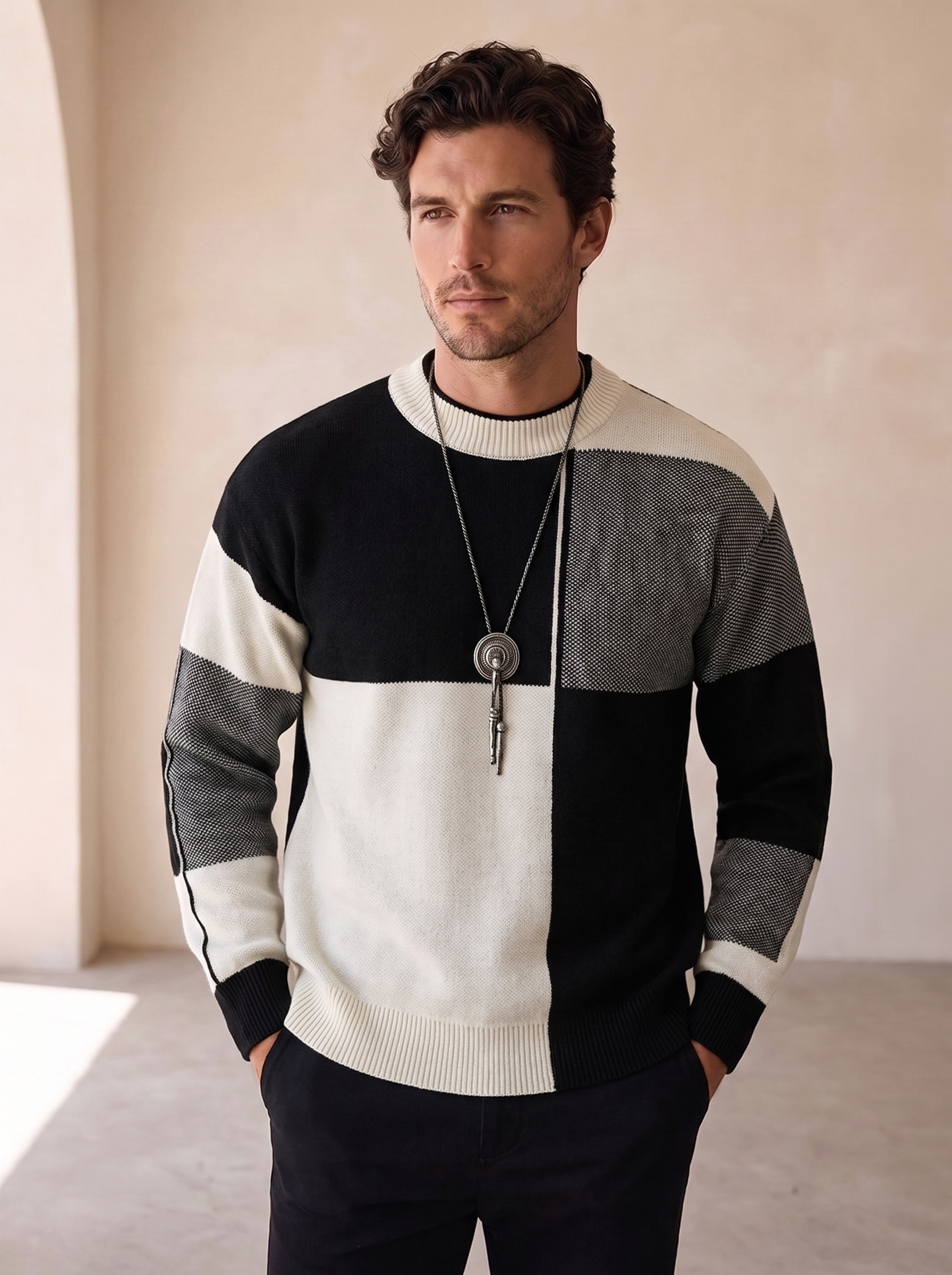 Wool blend colour block jumper men