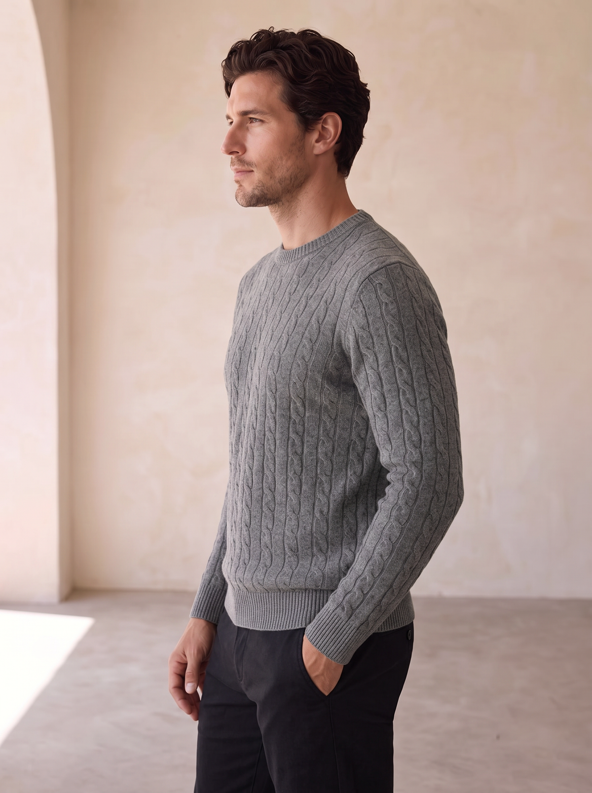 Men's wool cable knit jumper