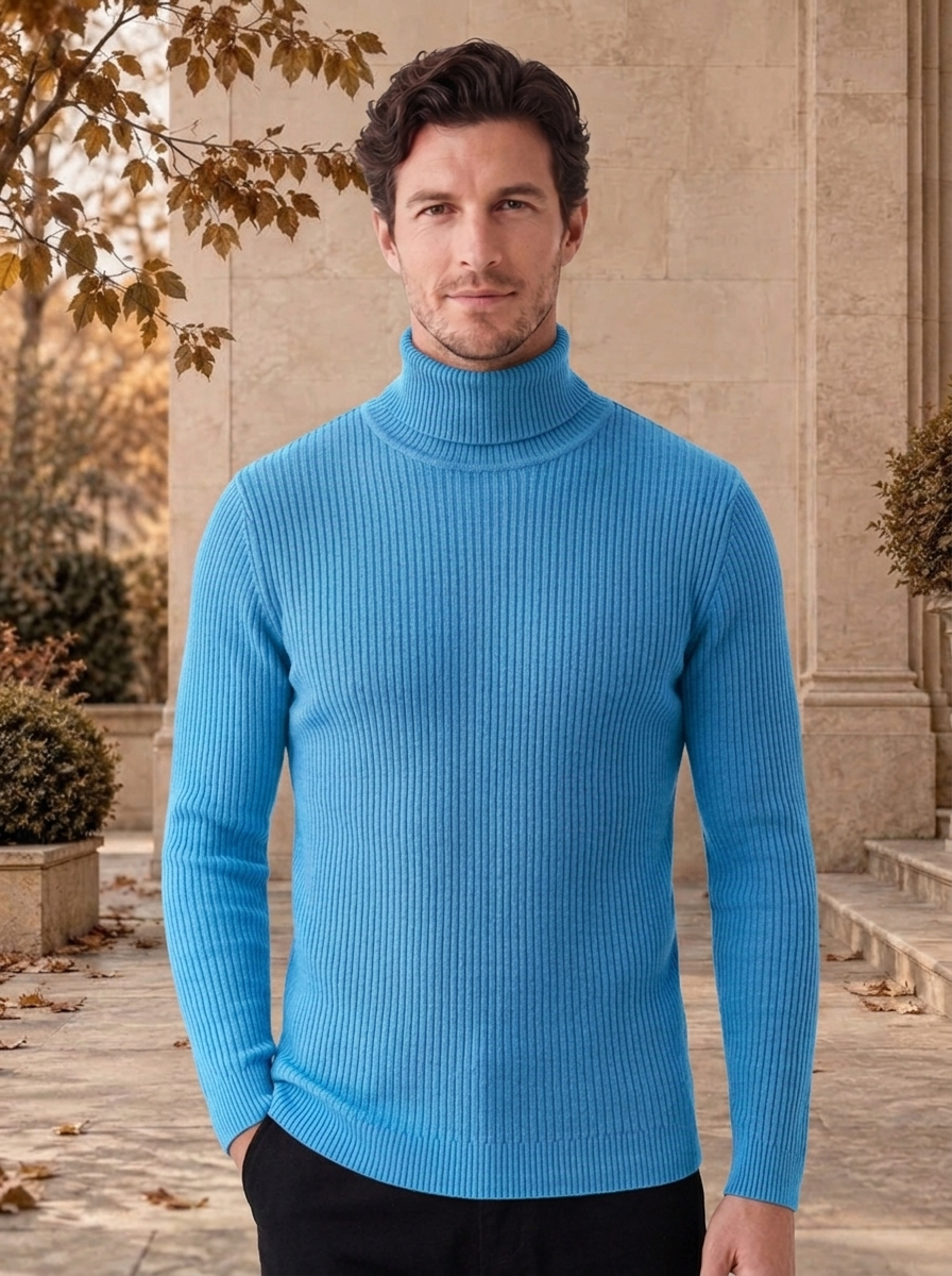 Men's knitted high neck jumper for winter