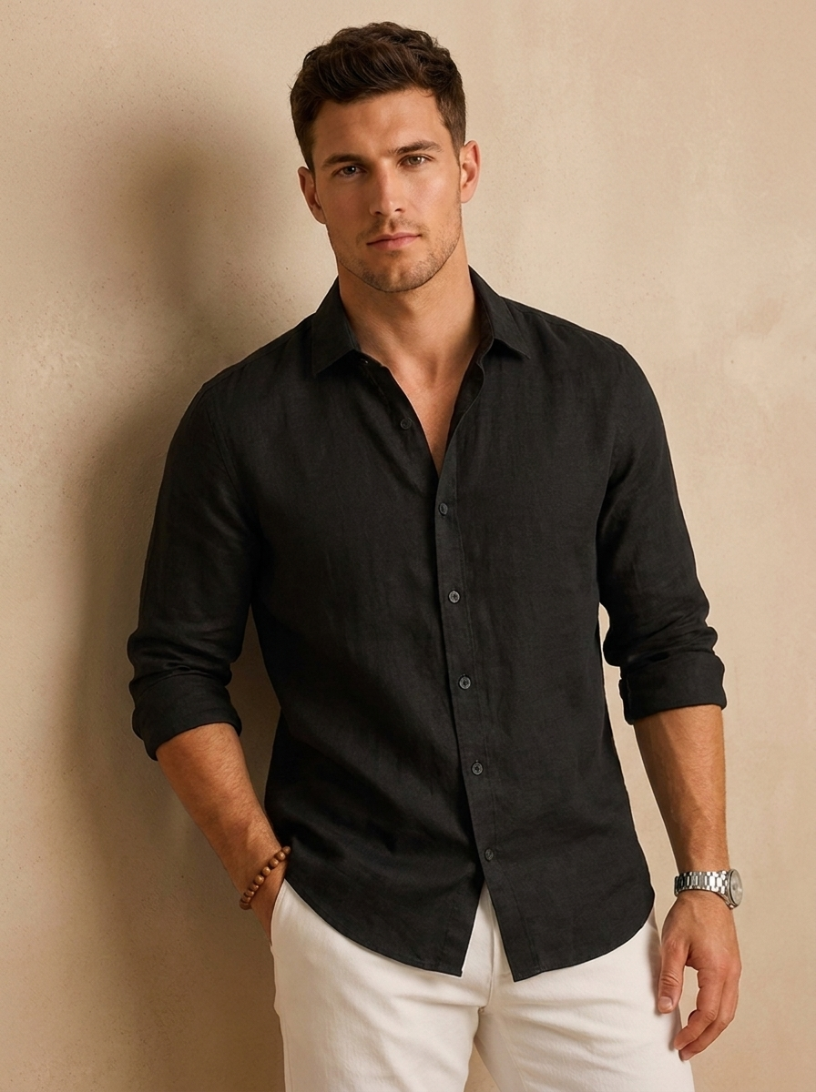 Long sleeve linen shirt for warm-weather wear