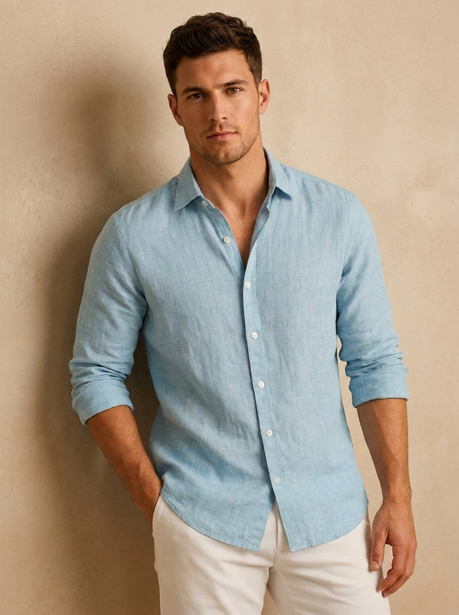 Linen lightweight button up shirt with long sleeves