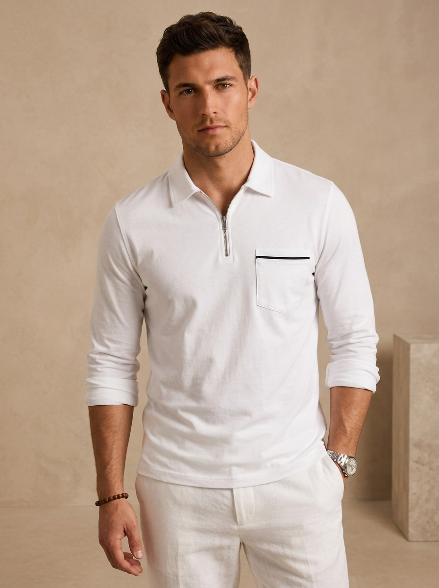 Cotton long sleeve polo with a slim fit