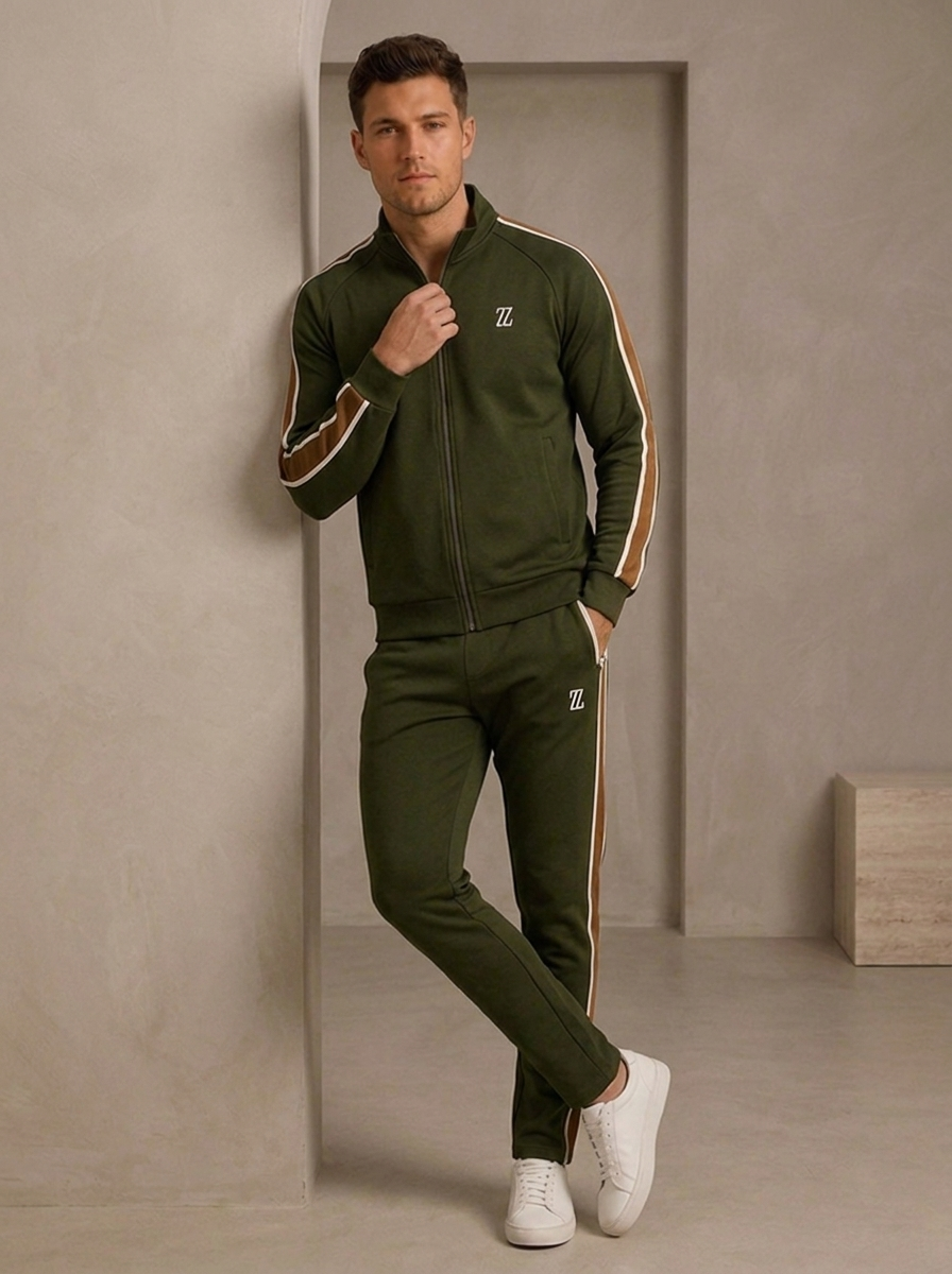Cotton blend tracksuit with contrast side stripe detailing