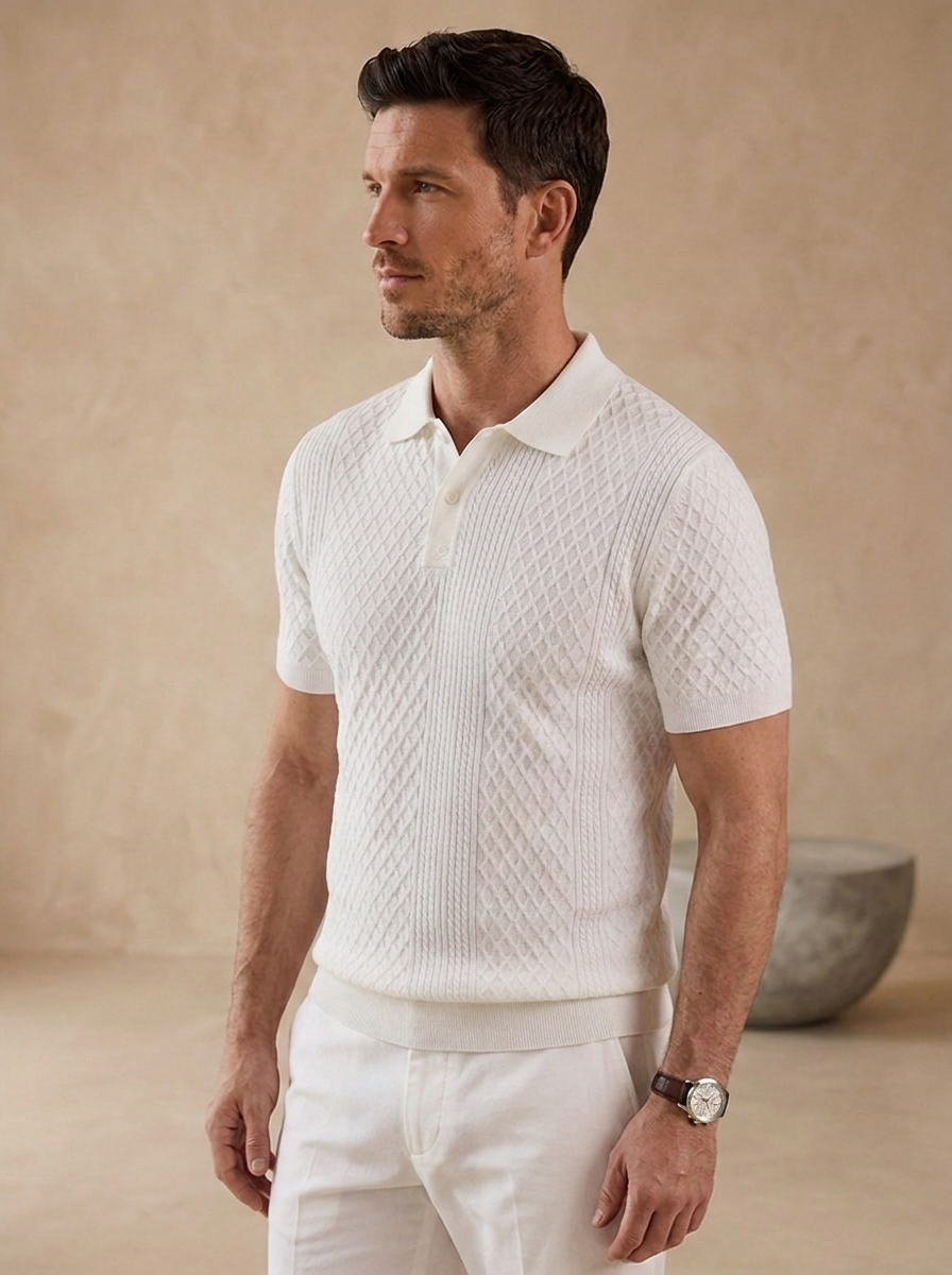 Textured polo shirt with contrast trim for men