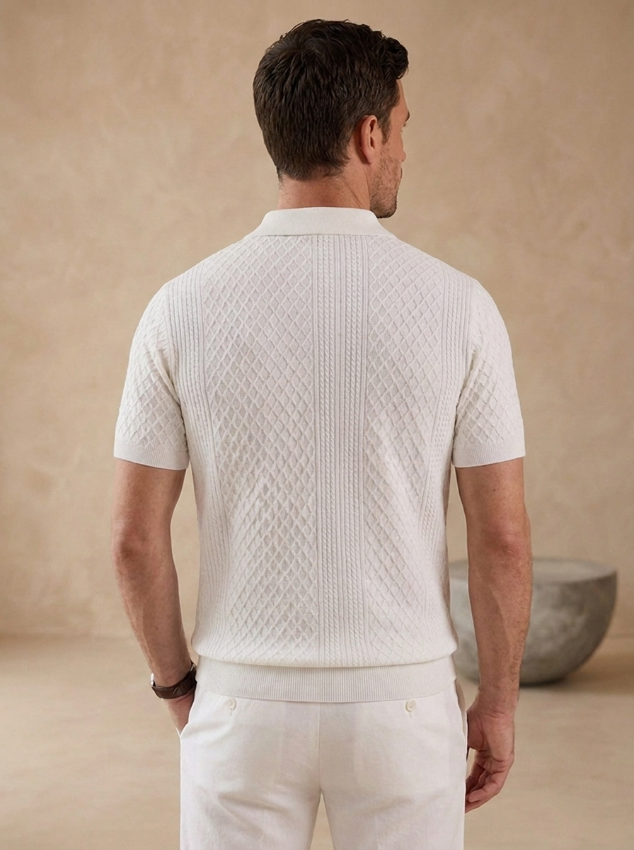 Men's regular fit knit polo with button placket