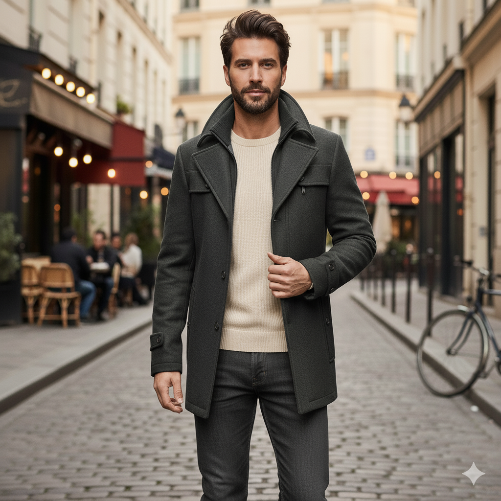 Manteau noir boutonné homme