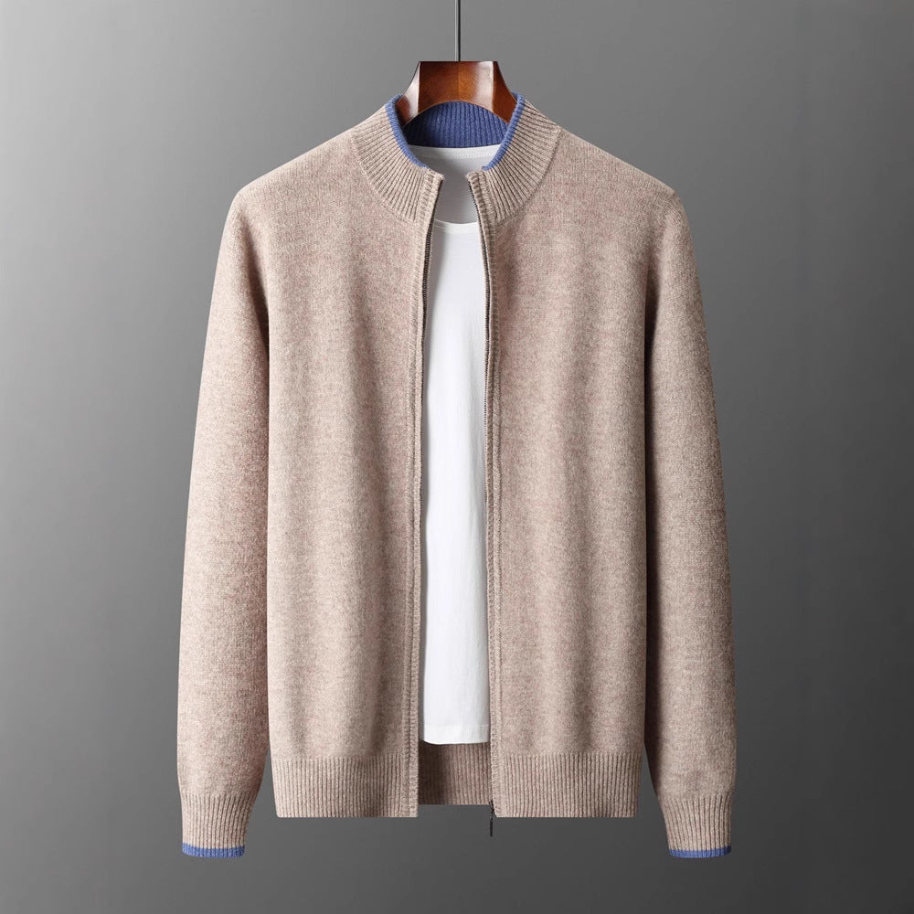 ribbed knit jacket with zip front and side pockets laid flat overhead view