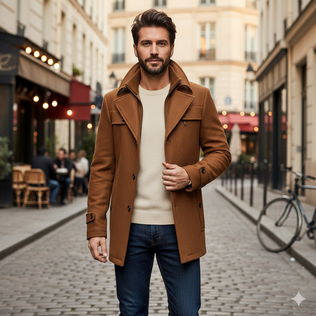 Manteau noir boutonné homme