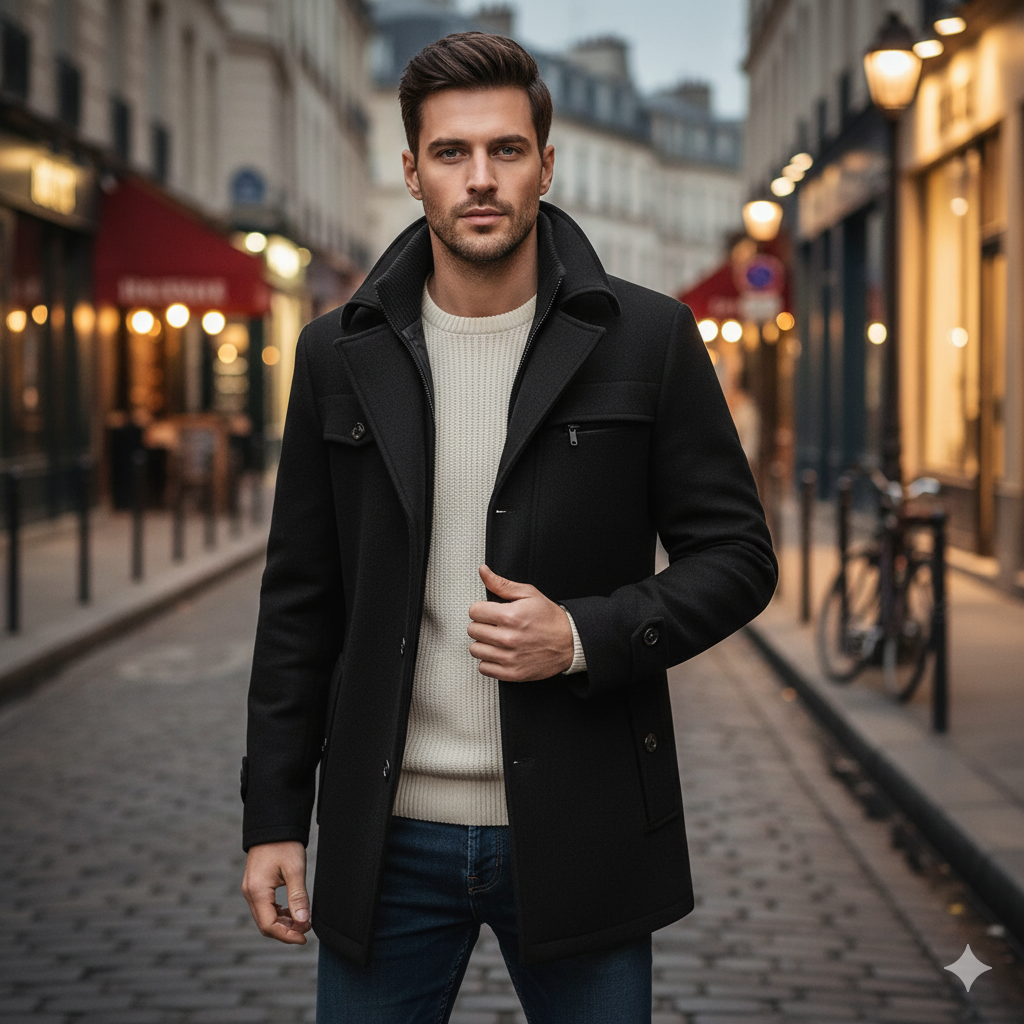 Manteau noir boutonné homme