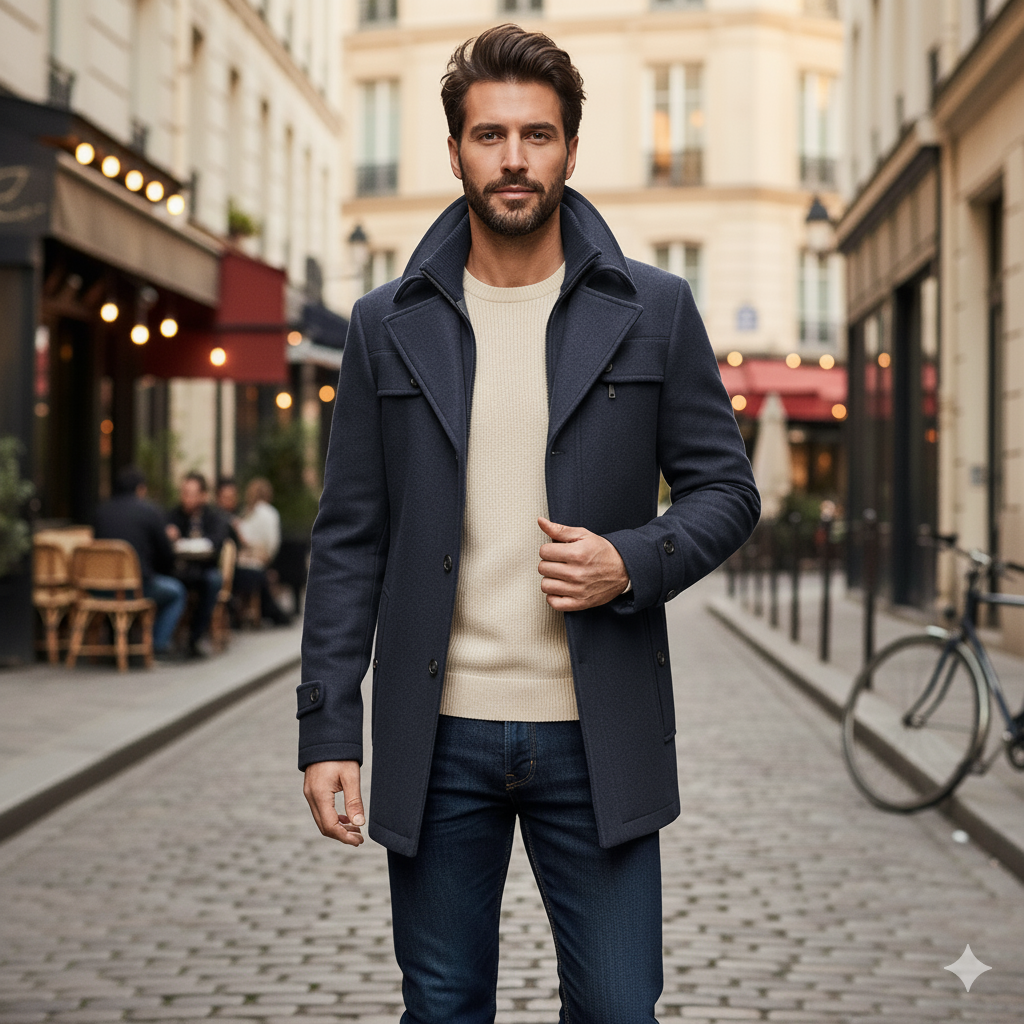 Manteau noir boutonné homme