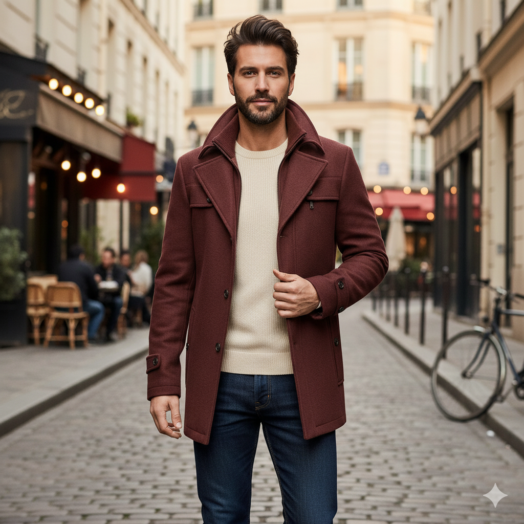 Manteau noir boutonné homme