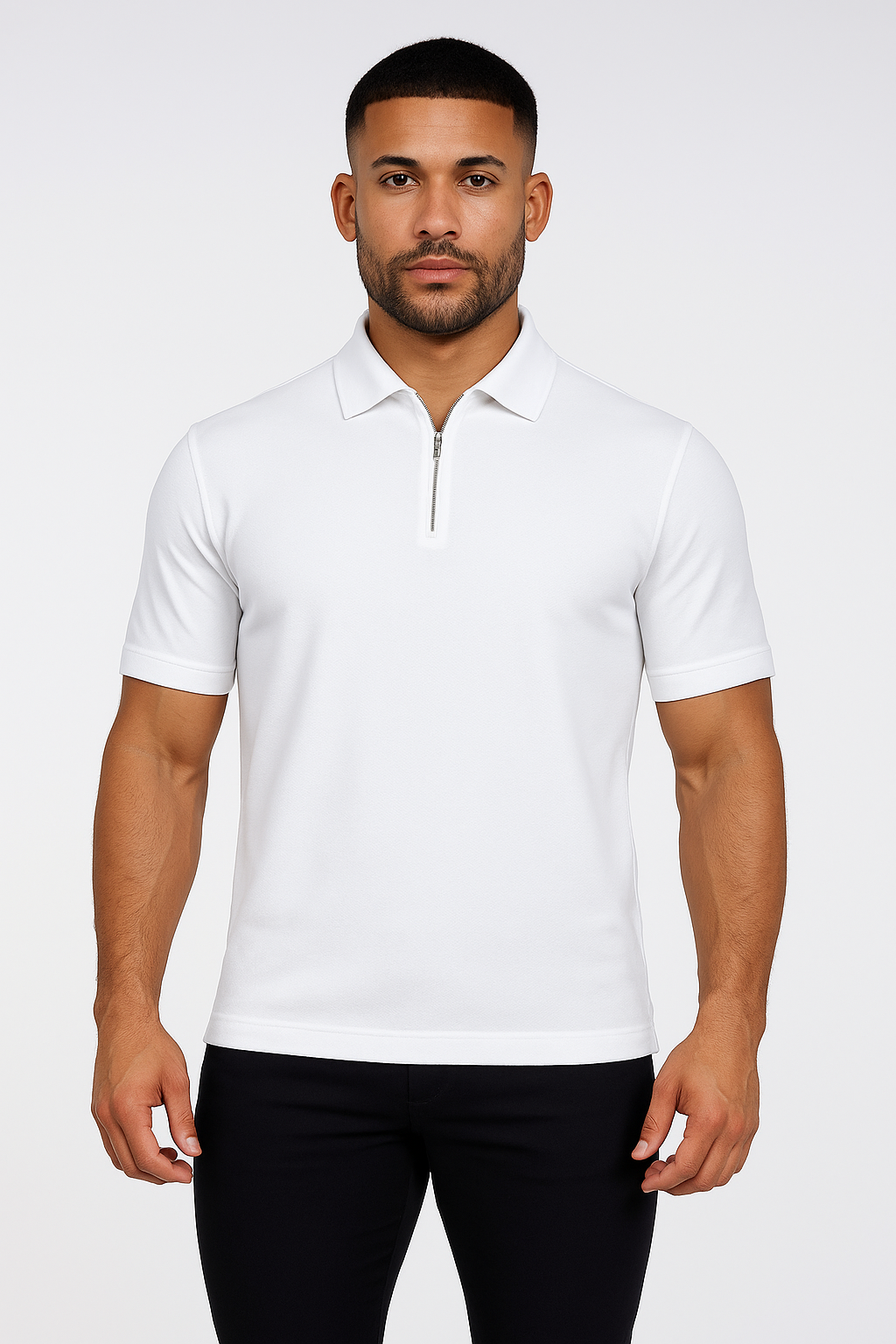 Polo Zippé Beau – Blanc