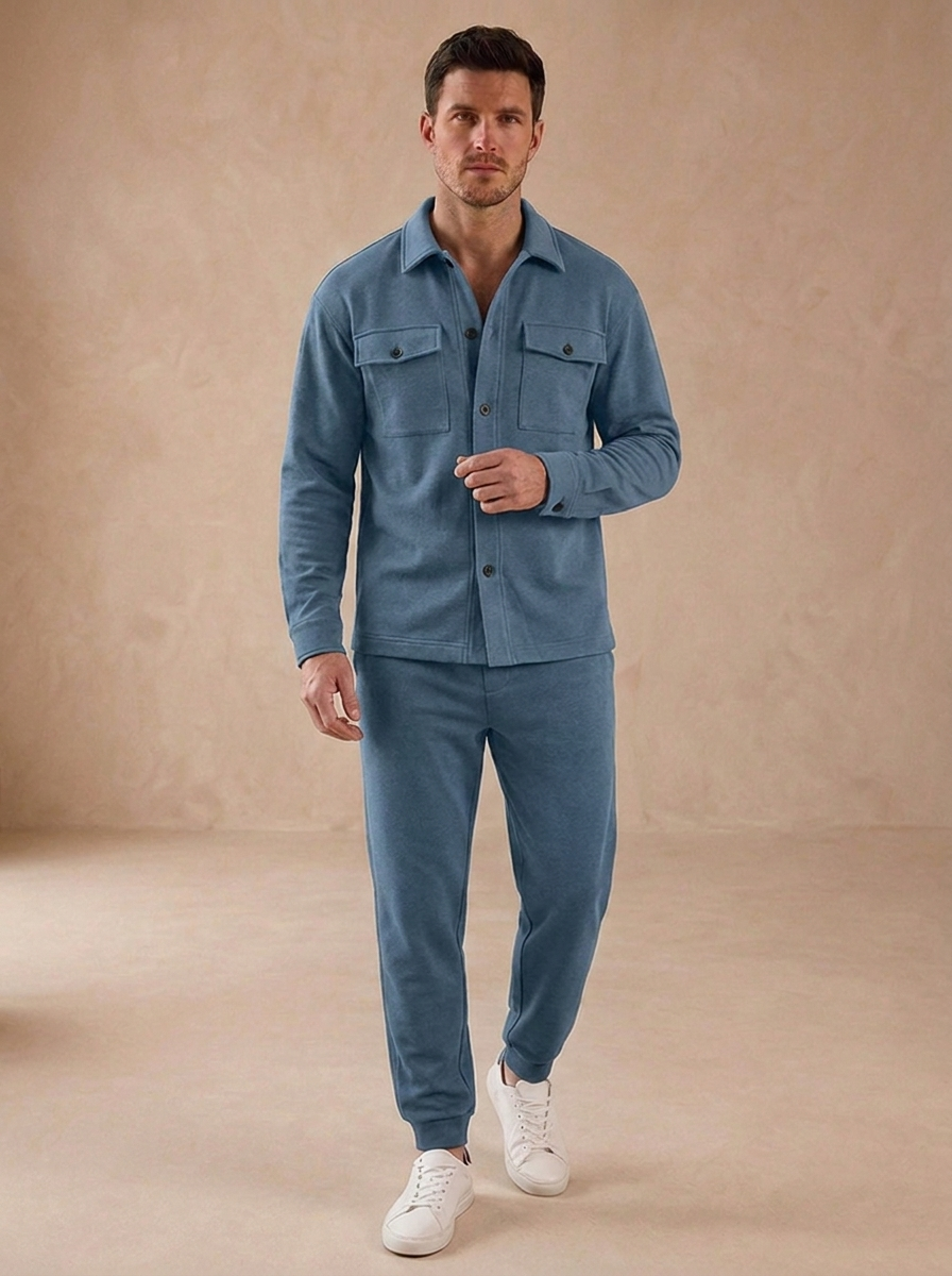Button front shirt with straight leg trousers