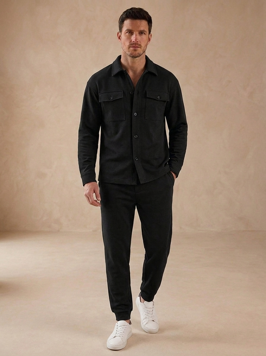 Cotton two piece set with button shirt and trousers
