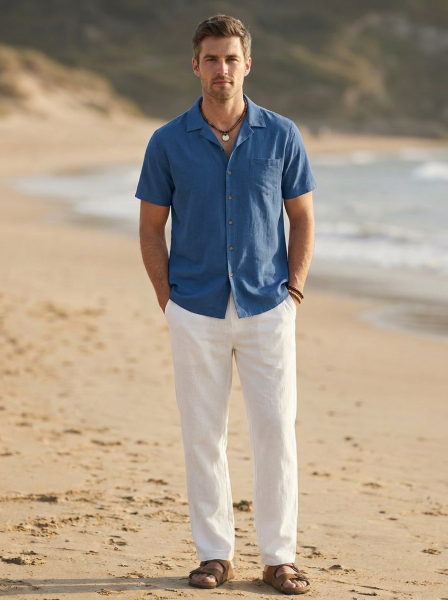 Men's summer co-ord set featuring a Cuban collar and lightweight construction
