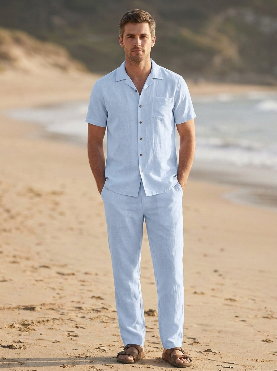 Matching shirt and trouser set suitable for travel, holidays and weekend outings