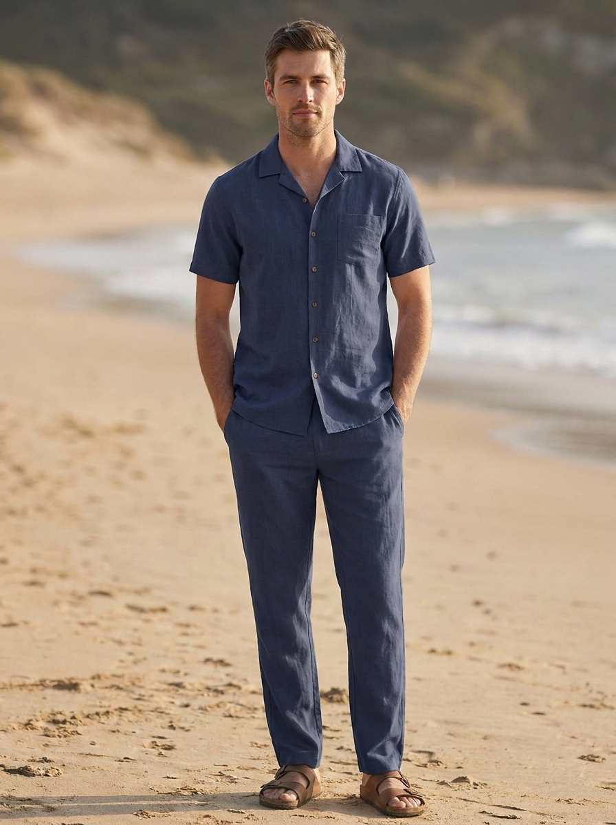 Men's casual two-piece set with a regular fit and button fastening for relaxed styling