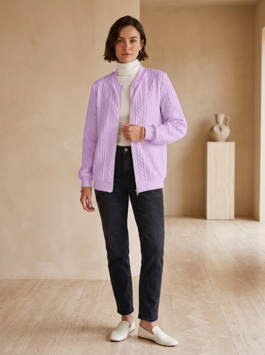 Cable knit cardigan for autumn and winter styling