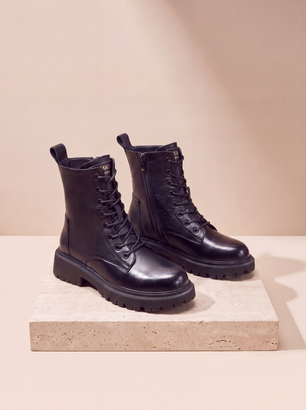 Lace-up ankle boots side zip women