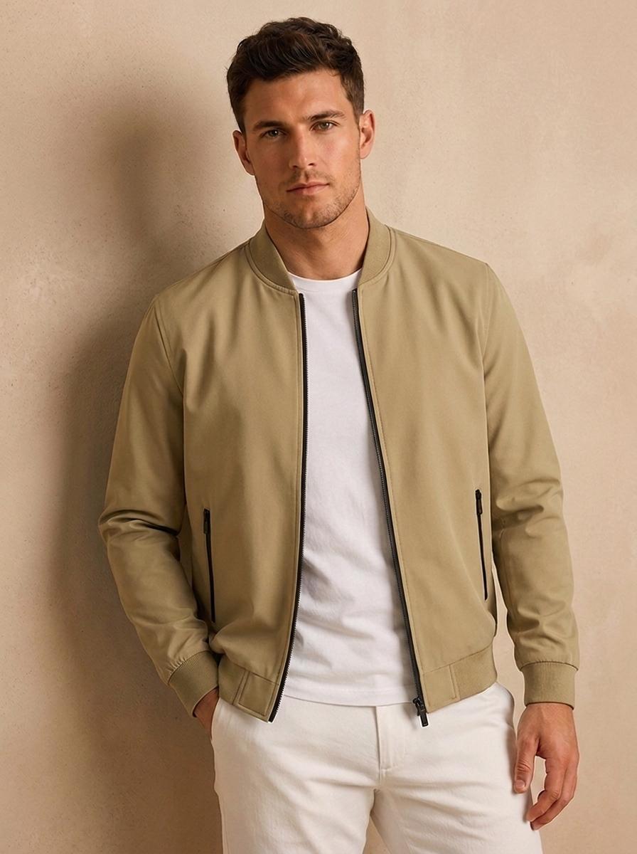 Men's casual bomber jacket with welt pockets
