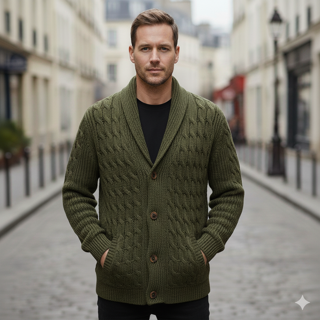 Cardigan Streetwise à Col Châle en Maille Torsadée Homme