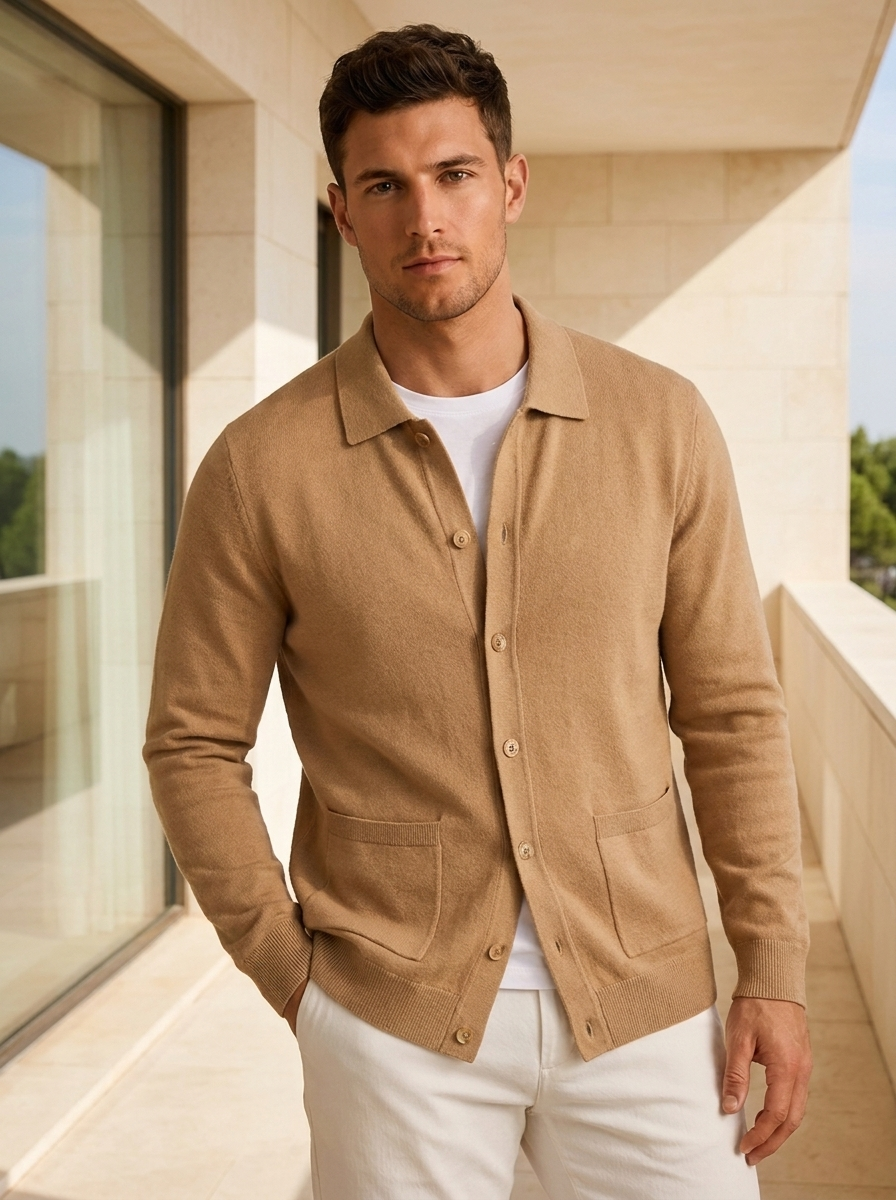 Men's wool button front cardigan regular fit