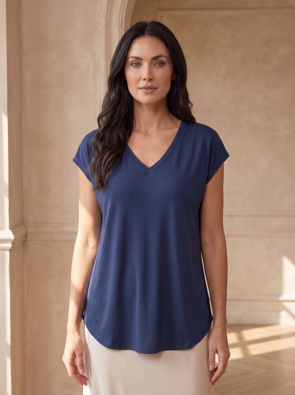 Cotton T-Shirt V Neck Loose Fit Women