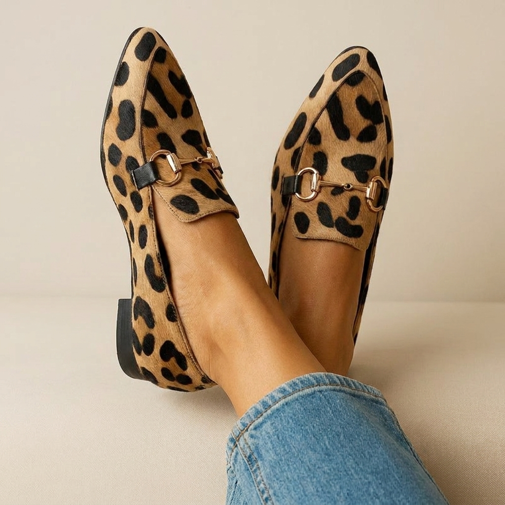Women's classic slip-on loafers with leopard print finish