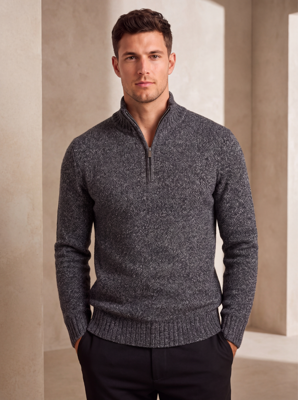 Wool half zip jumper regular fit men