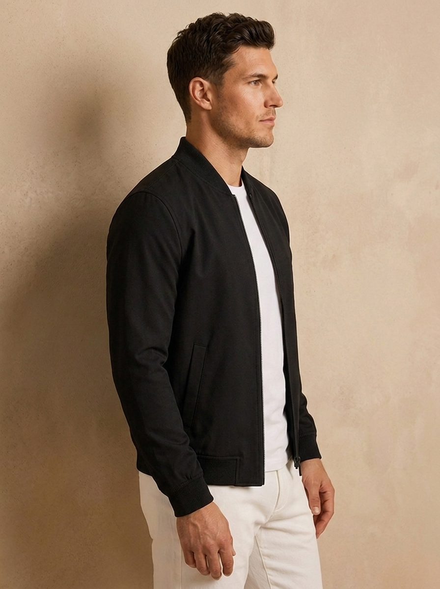 Regular fit jacket with ribbed bomber collar