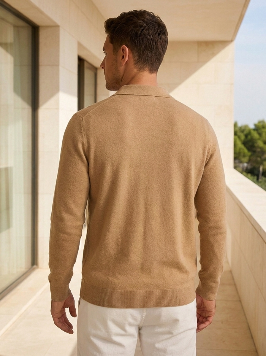 Camel wool button cardigan for men