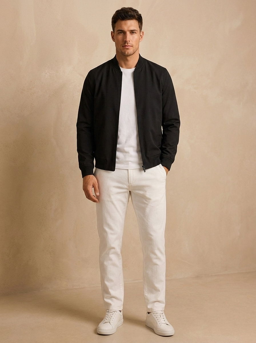 Bomber jacket with ribbed collar for men